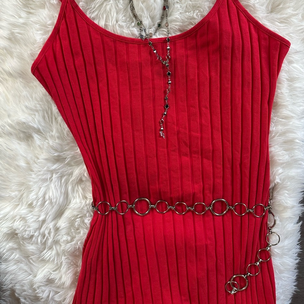 Red Ribbed Sleeveless Dress